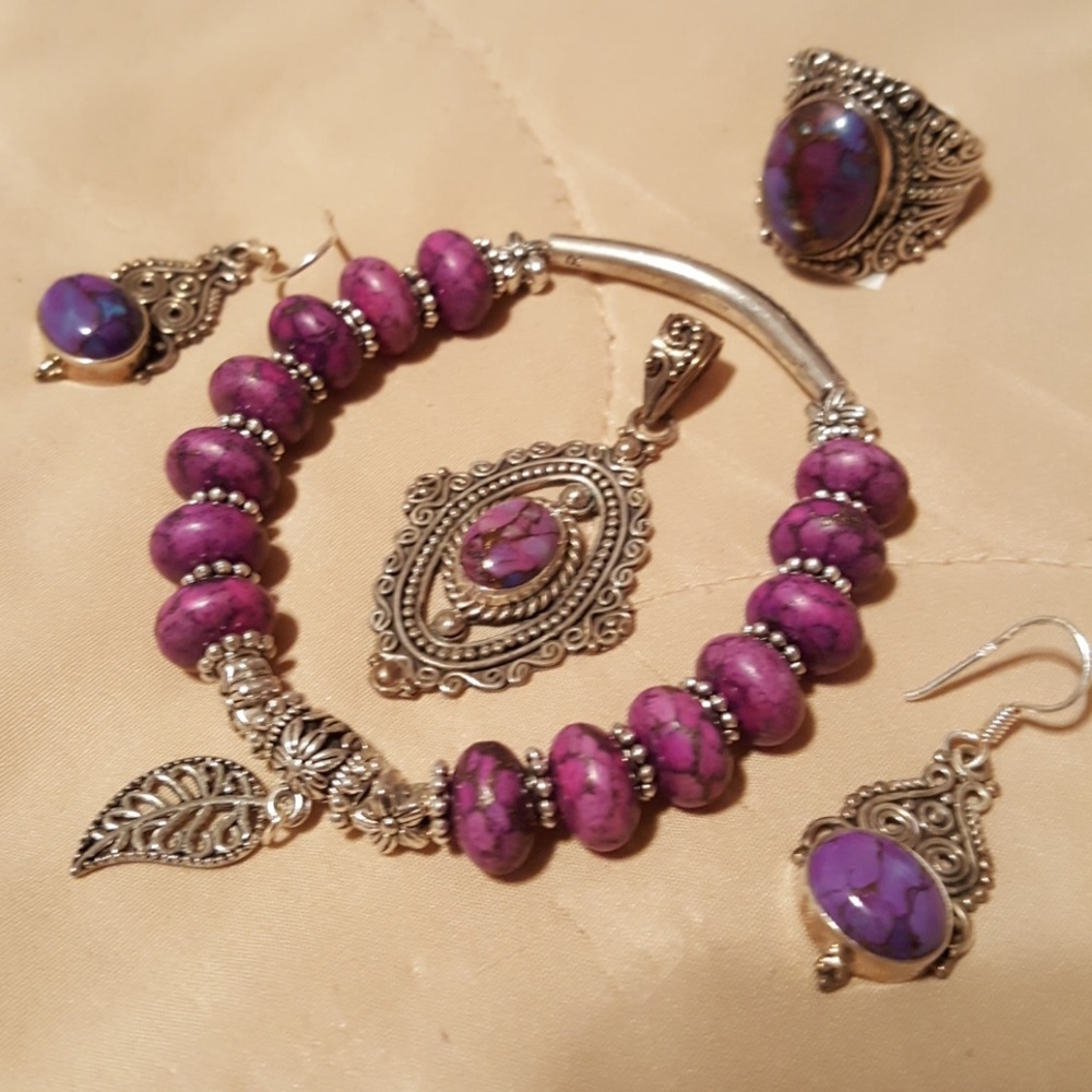 Purple Turquoise Bracelet, Earrings Pendant